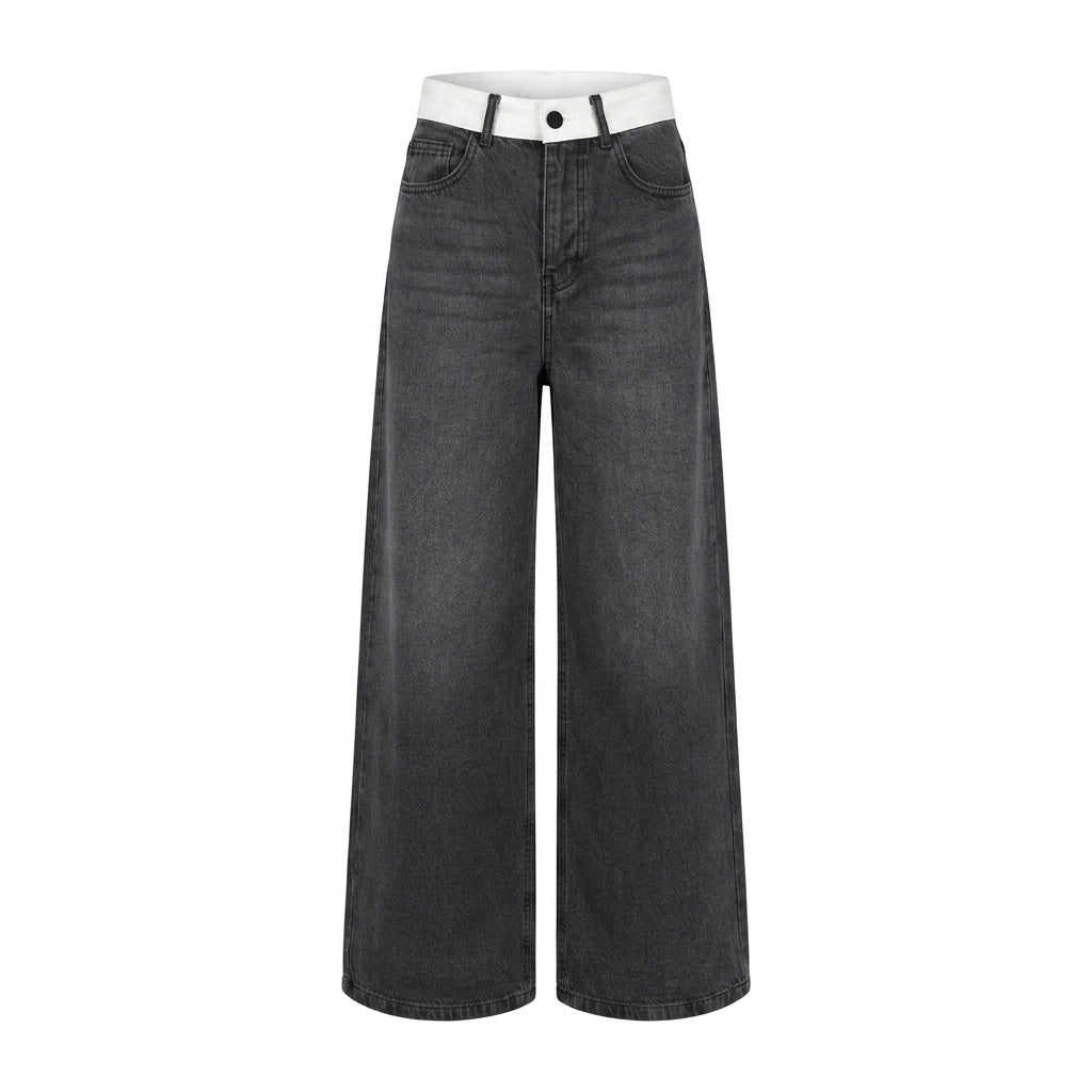 Girls Wide Leg High Waist Denim Jeans Wash
