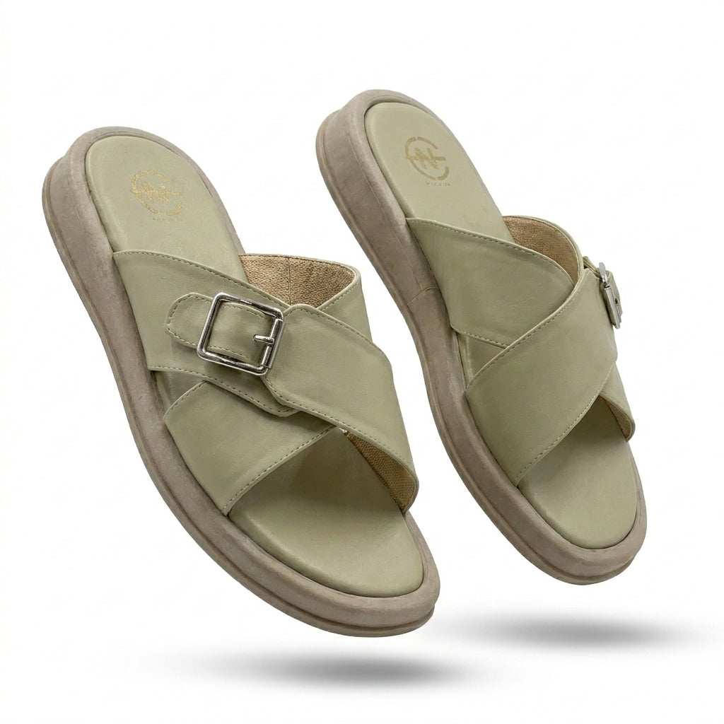 Cross Strap Buckle Slide Slipper