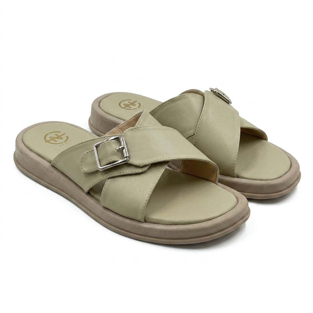 Cross Strap Buckle Slide Slipper