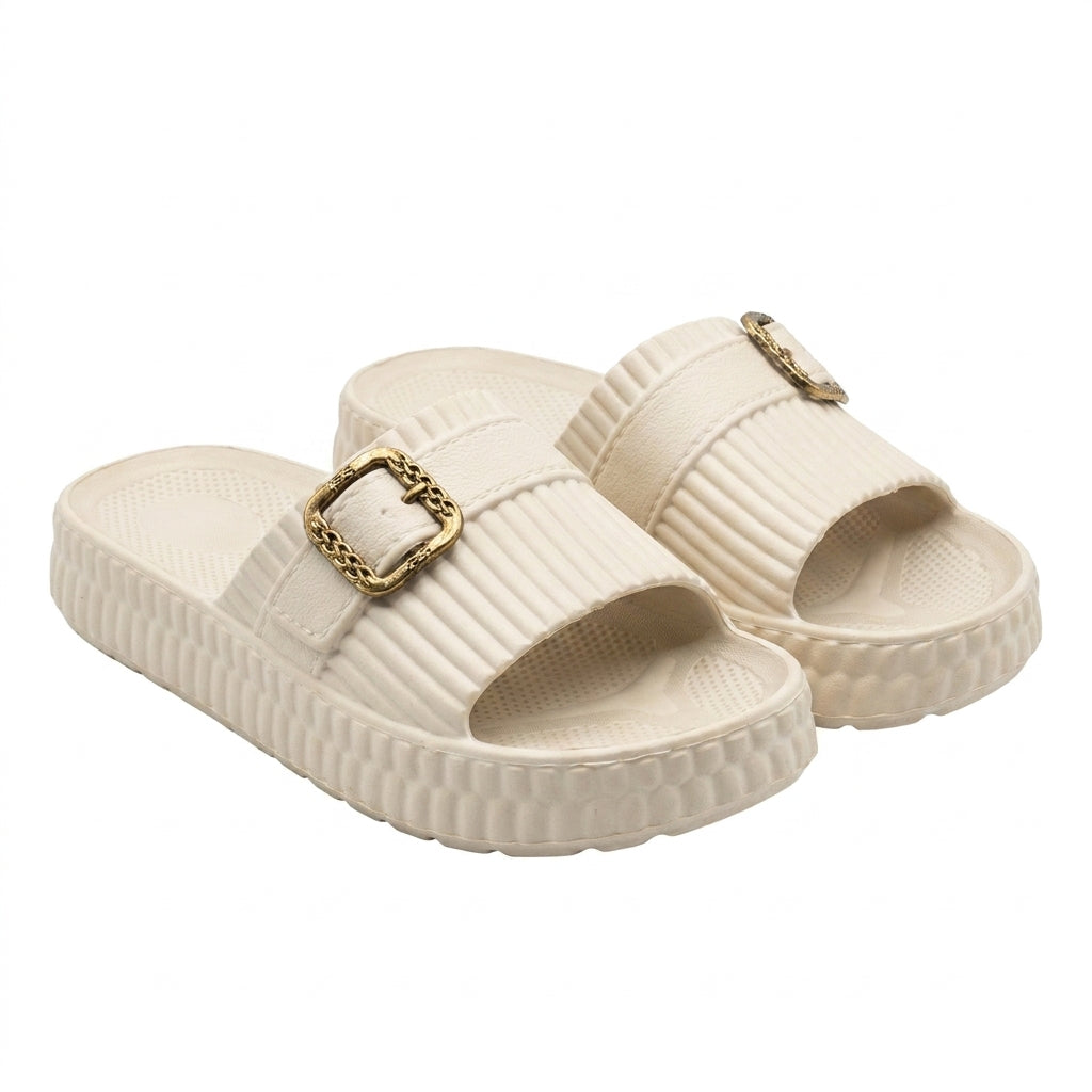 Women Ribbed Buckle Slide Slipper