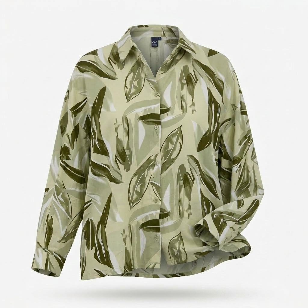 Women Leaf Print Button Front Blouse
