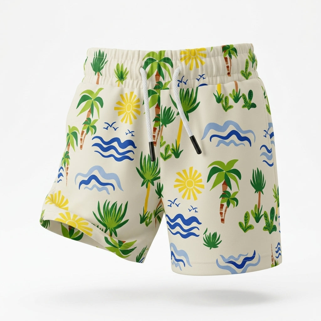 Kids Tropical Print Drawstring Shorts