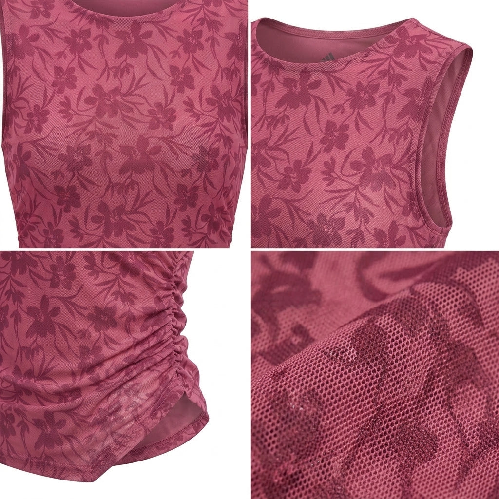Casual Floral Mesh Ruched Sleeveless Top