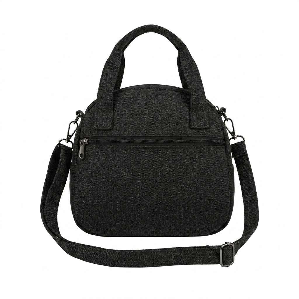 Textured Handbag With Ethnic Woven Front Panel