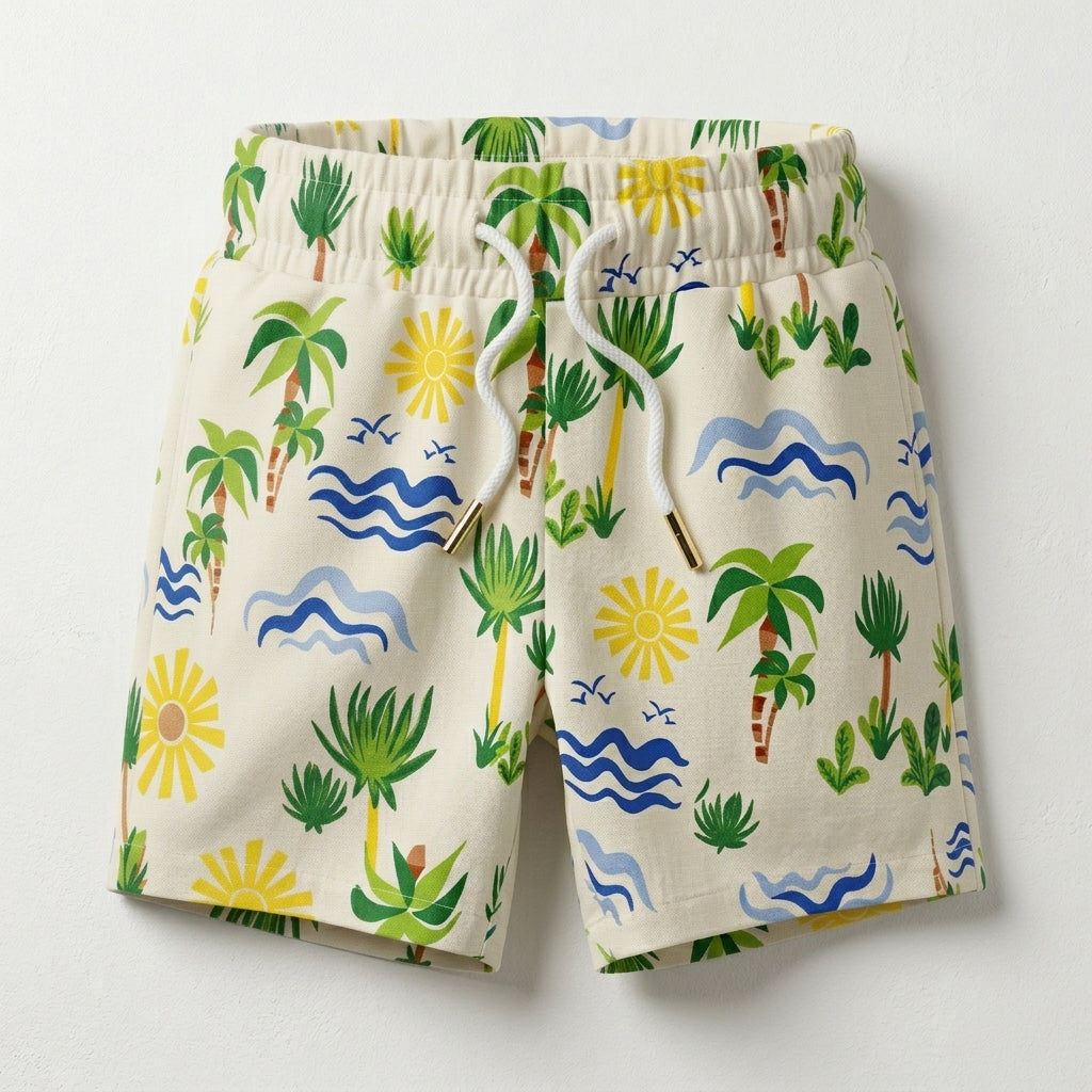 Kids Tropical Print Drawstring Shorts
