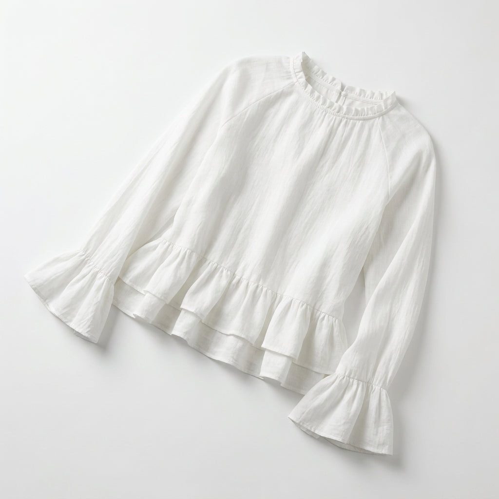 Women Ruffle Hem Long Sleeve Blouse