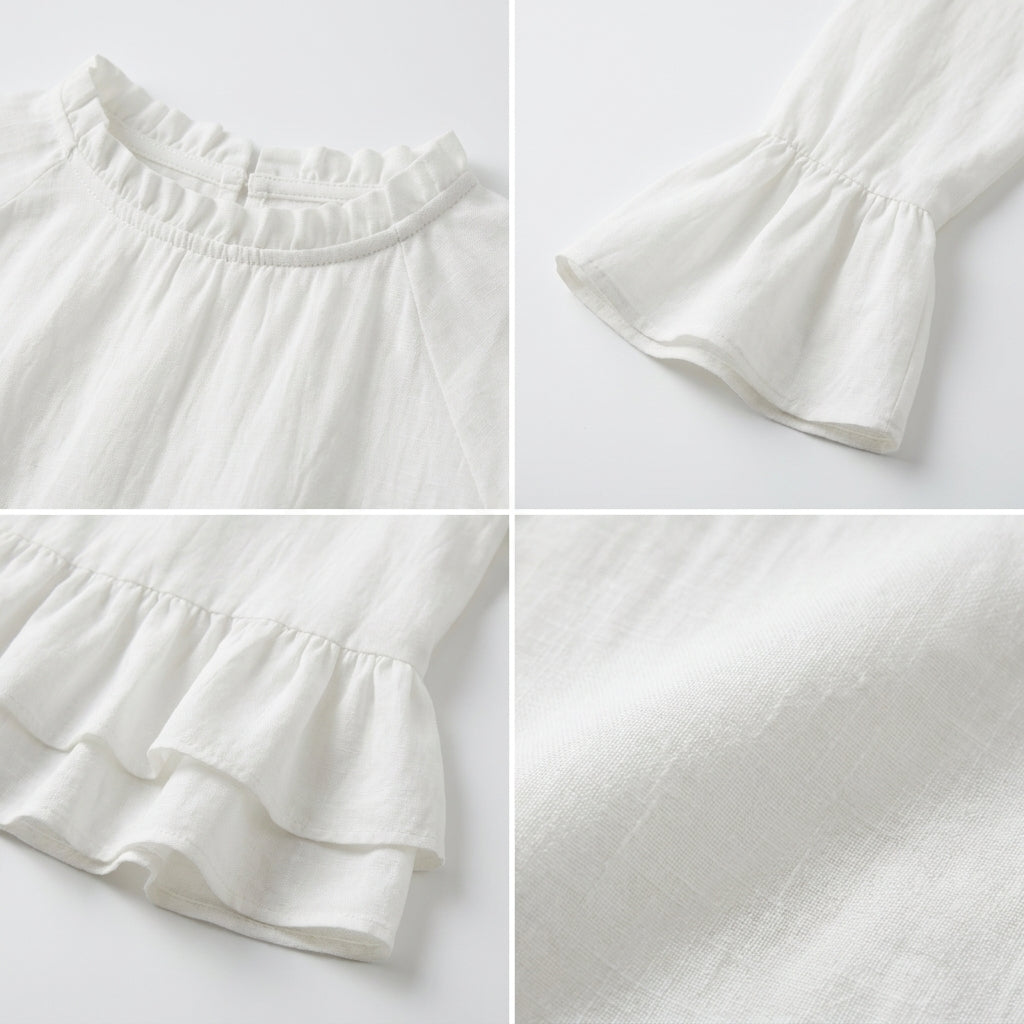 Women Ruffle Hem Long Sleeve Blouse