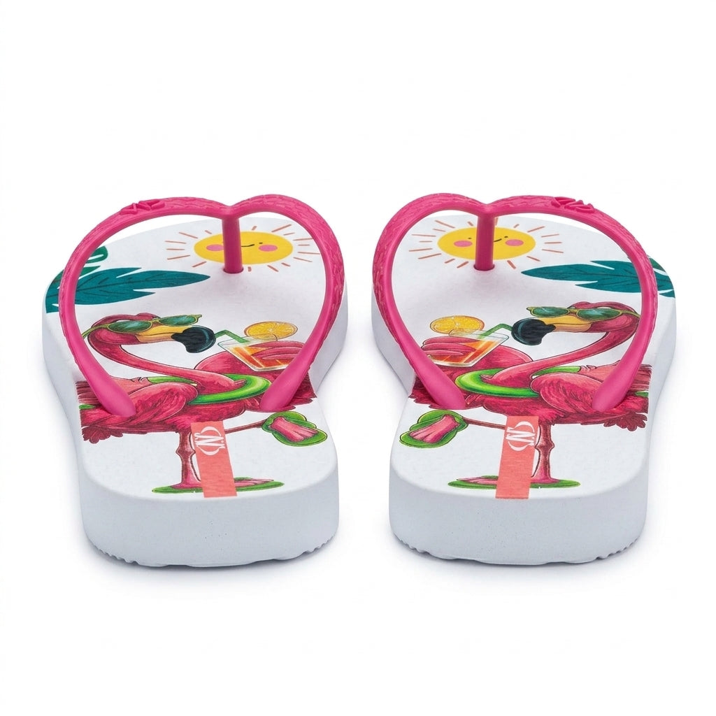 Girls Flamingo Print Flip Flop Sandals With Straps