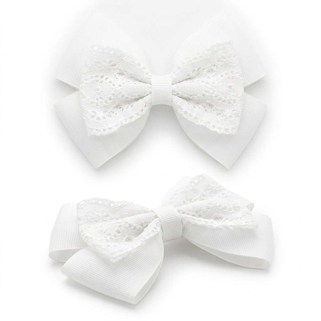 Girls Lace Overlay Bow Hair Clip Set