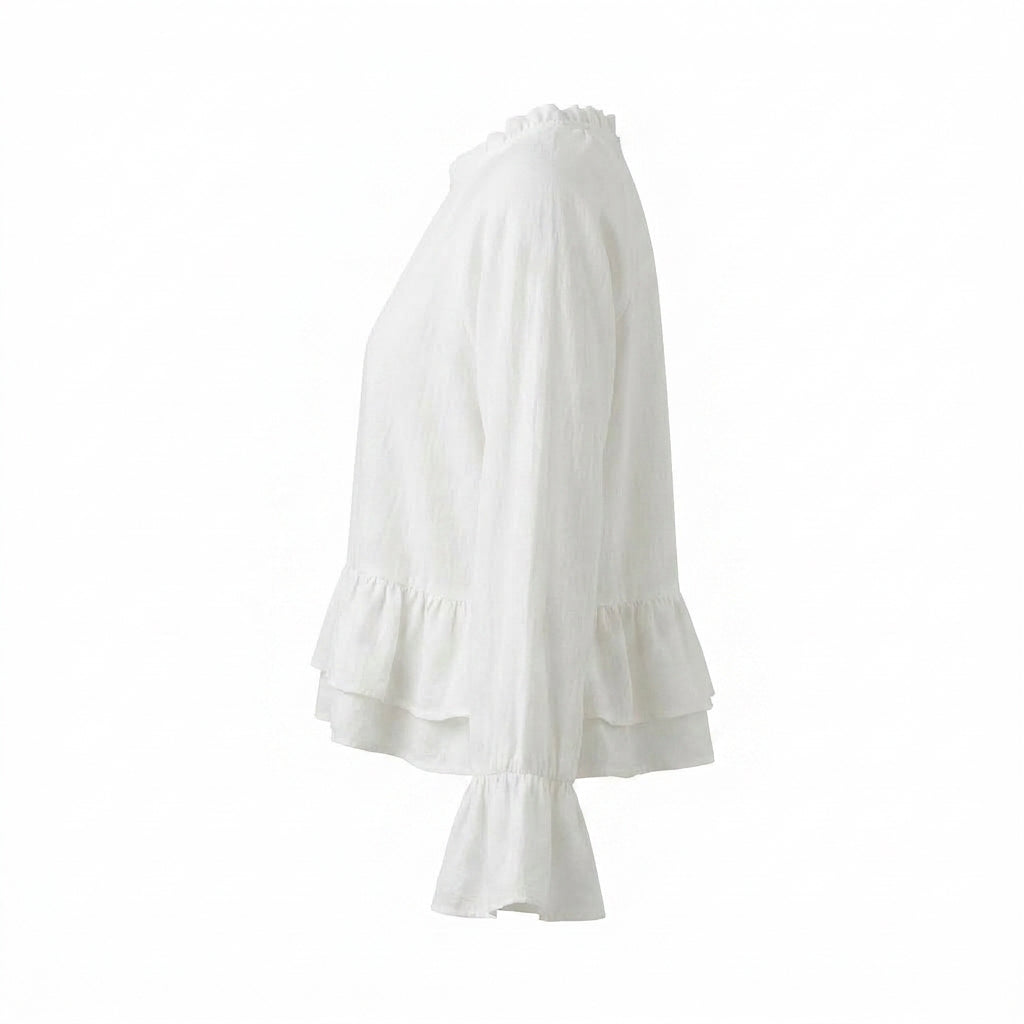 Women Ruffle Hem Long Sleeve Blouse