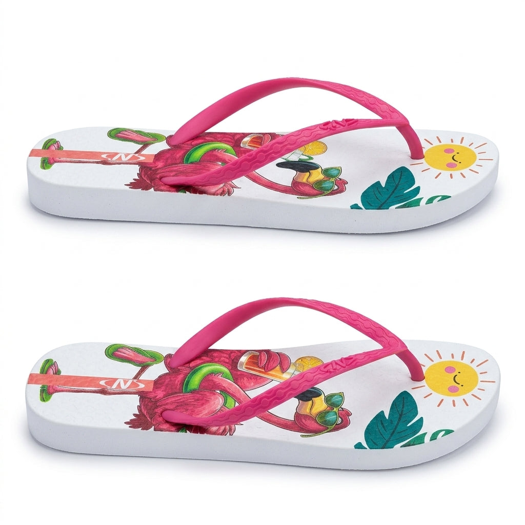 Girls Flamingo Print Flip Flop Sandals With Straps