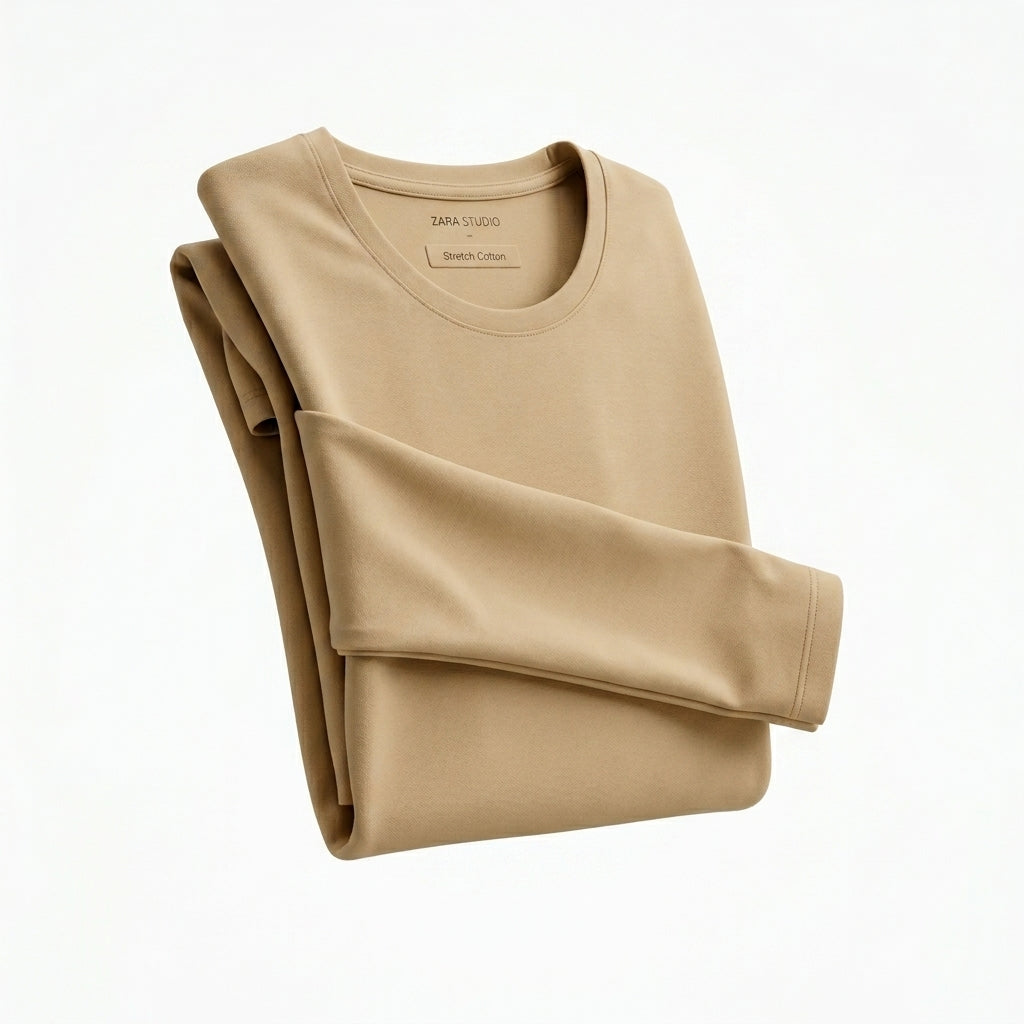 Long Sleeve Basic Top With Rou Neckline