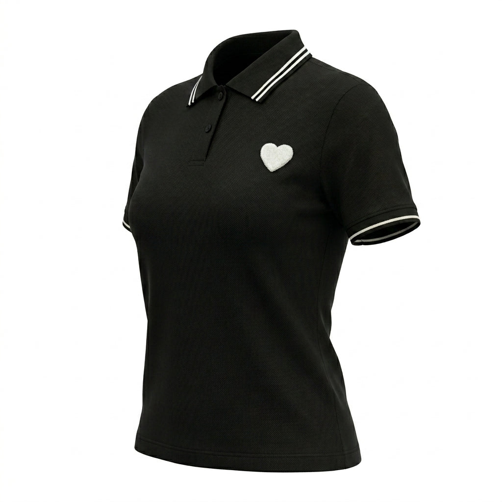 Casual Contrast Trim Short Sleeve Polo Top With Heart