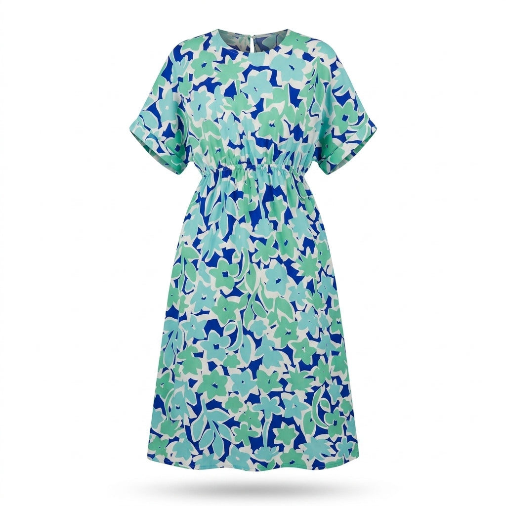 Casual And Mint Floral Print Midi Dress