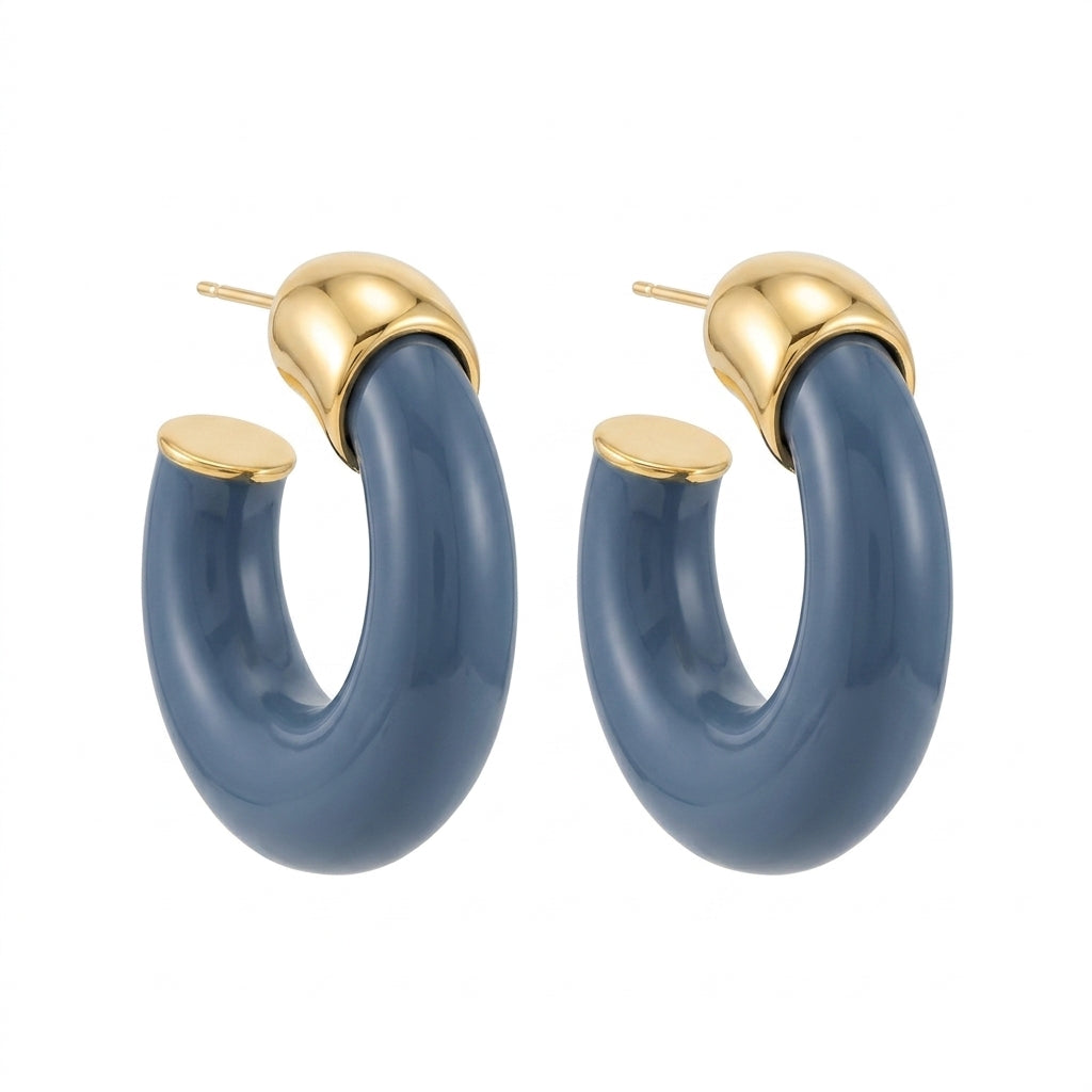 Women Resin Hoop Earrings With Tone