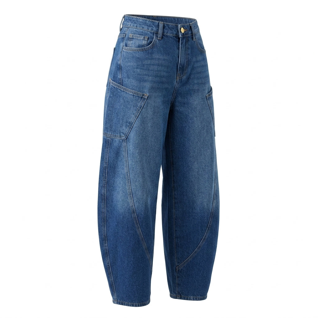 Women Mid Curved Seam Wide Leg Jeans