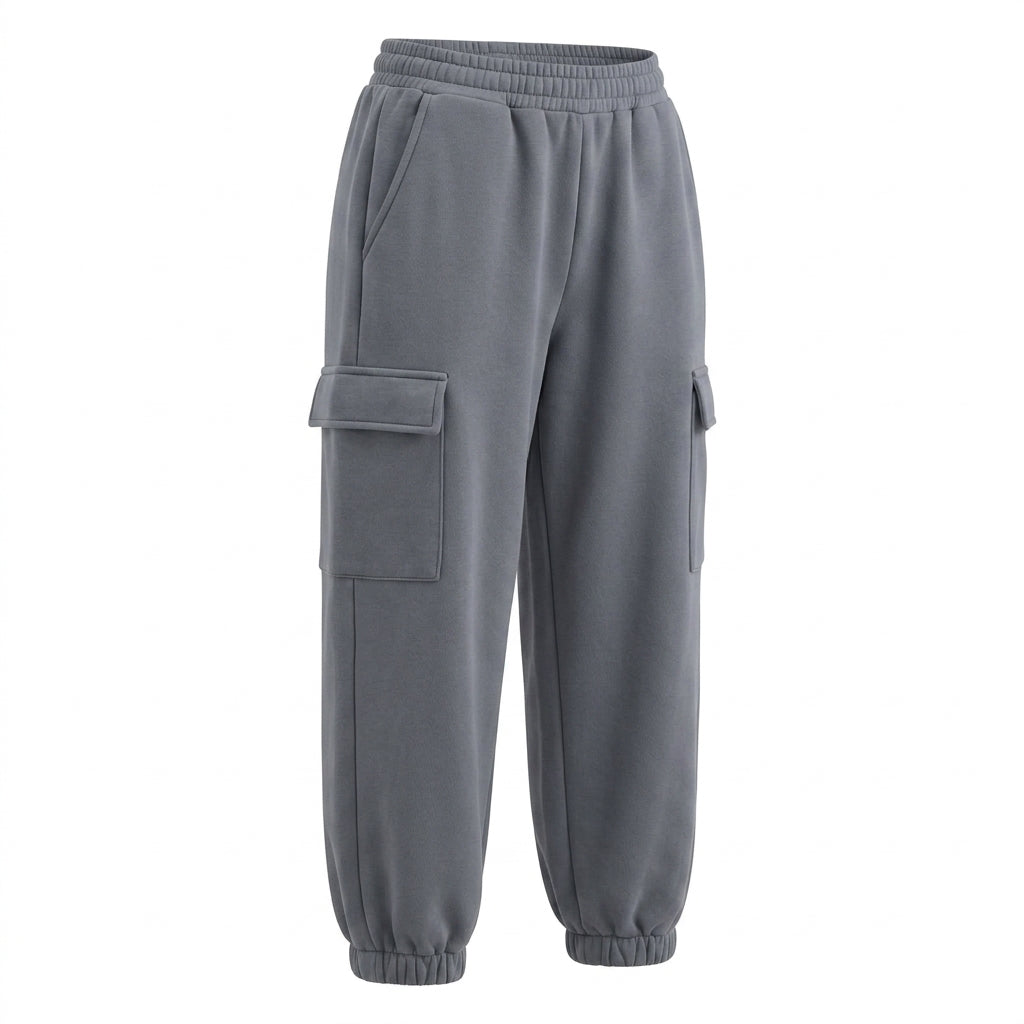 Fleece Cargo Jogger Pants With Elastic Waist