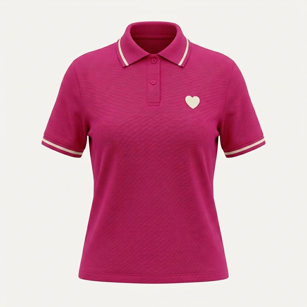 Casual Contrast Trim Short Sleeve Polo Top With Heart