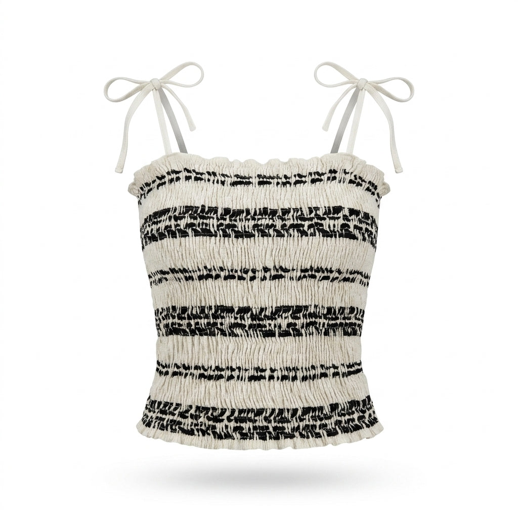Women Smocked Tie Strap Top