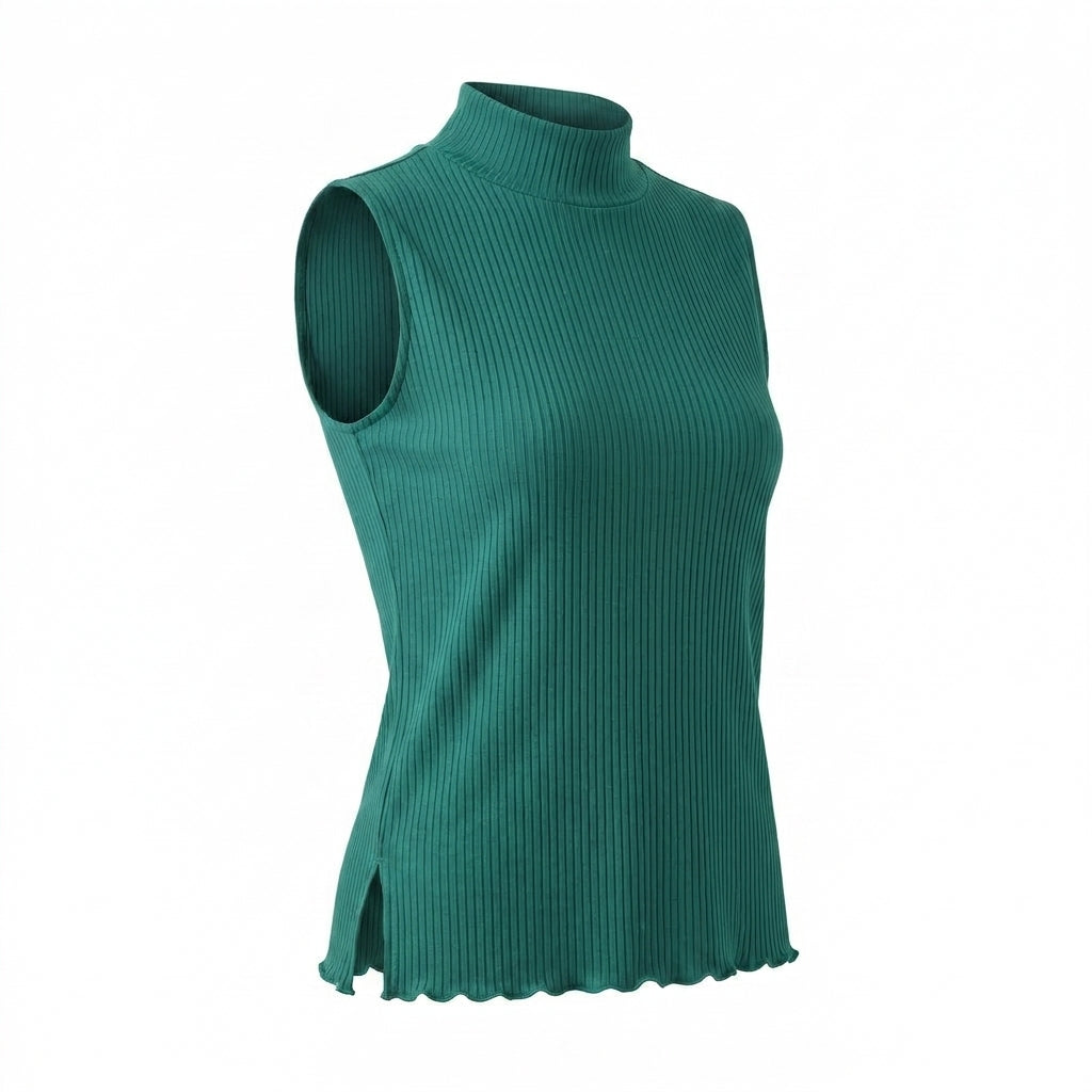 Sleeveless Top With A High Ribbed Collar