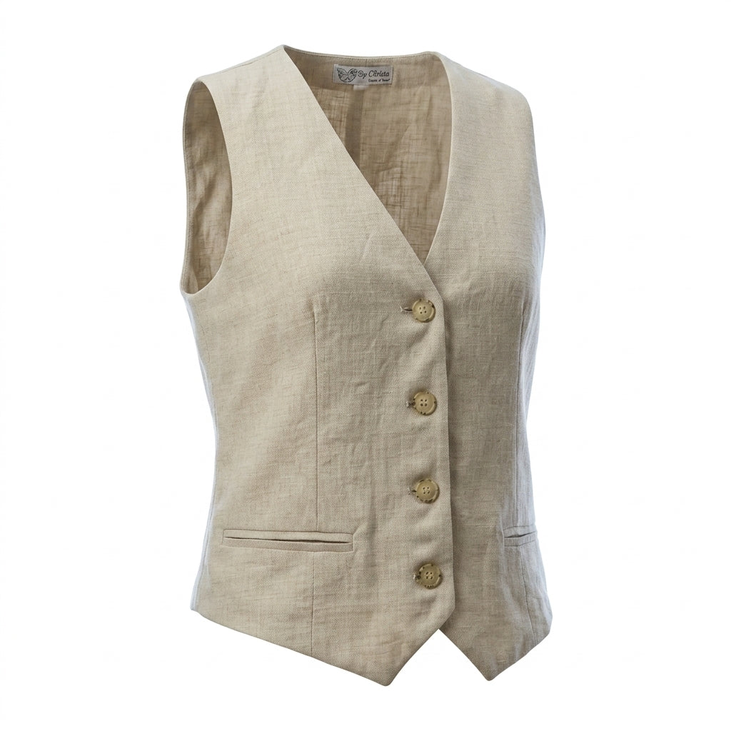 Women Button Front Sleeveless Vest