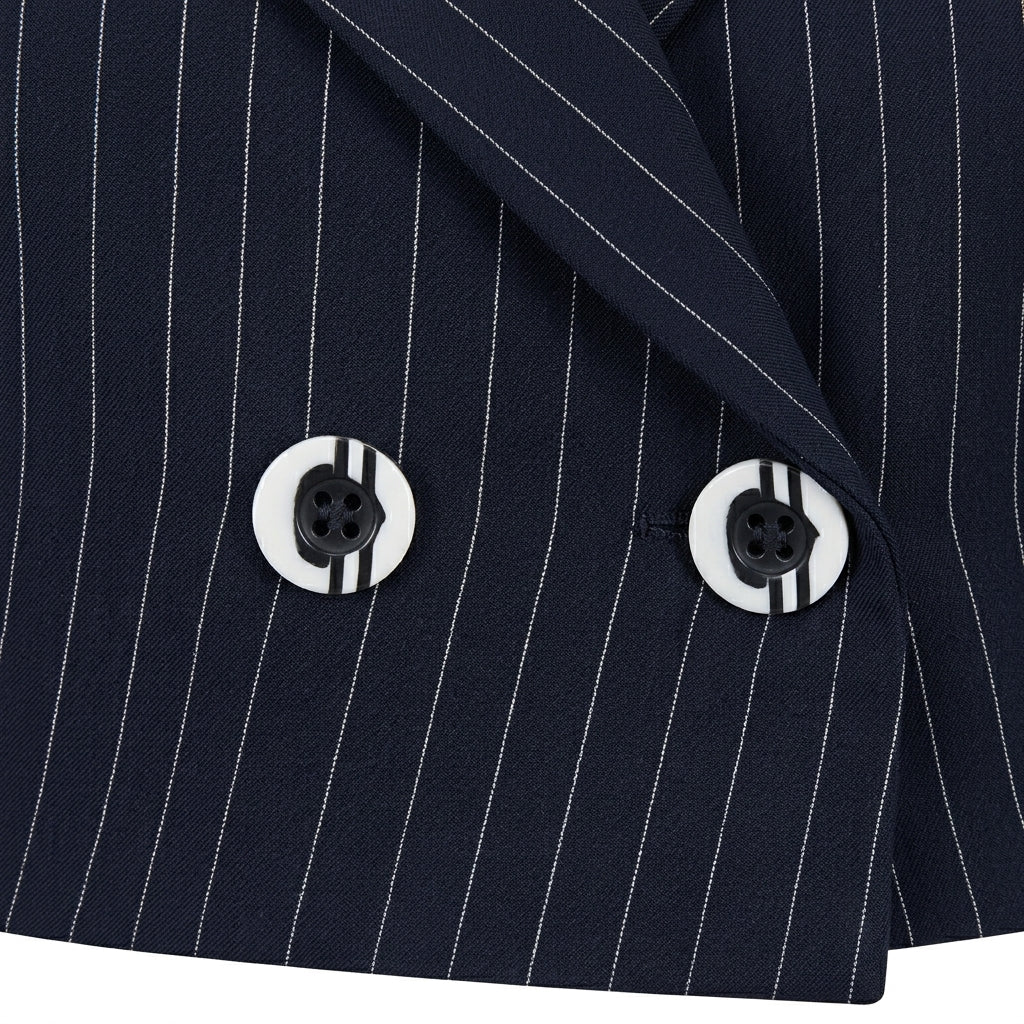 Women Double Breasted Cropped Pinstripe Blazer