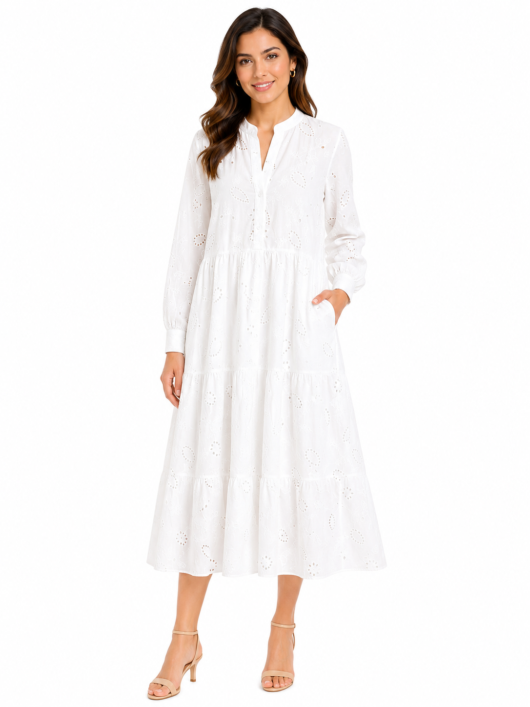 Women Embroidered Tiered Midi Dress