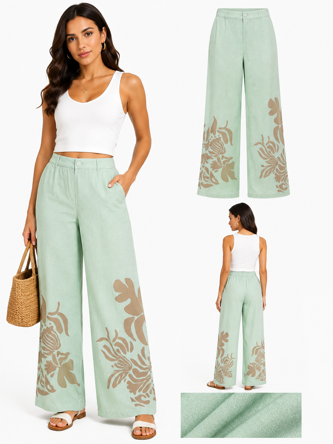 Casual Wear Women Tropical Print Wide Leg Pants