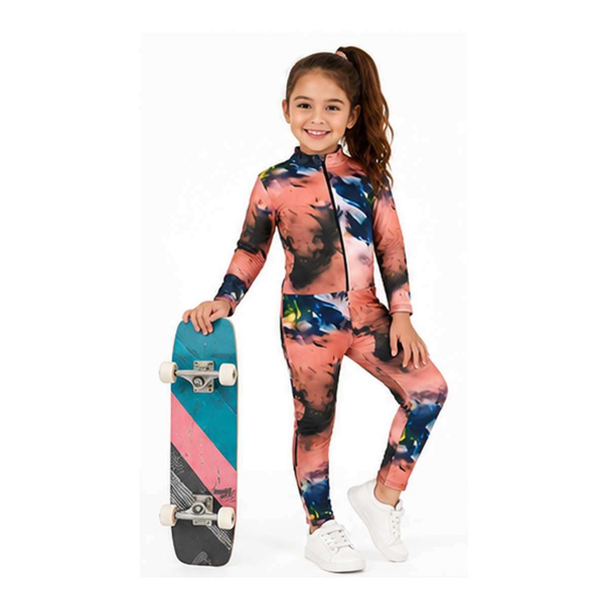 مايوه سباحة بناتي بتصميم تجريدي Wave بطول كامل
