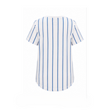 Women Striped Embroidered Short Sleeve Top