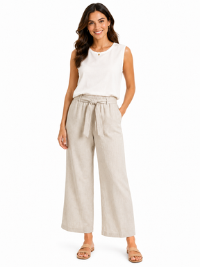 China Made Women Light Wide Leg Tie Waist Pants