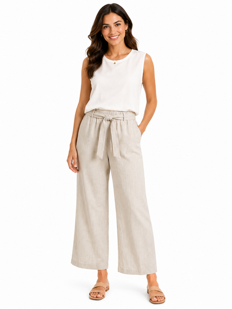 China Made Women Light Wide Leg Tie Waist Pants