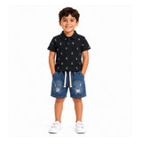 Boys Anchor Print Polo T Shirt And Denim Shorts Set