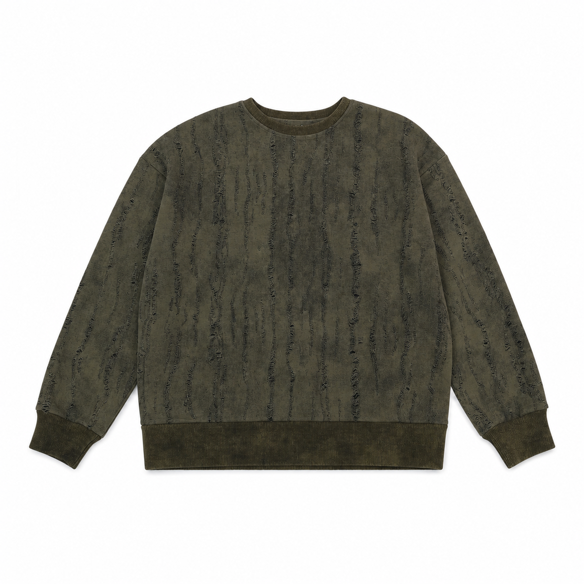 Distressed Jacquard Crew Neck Sweatshirt