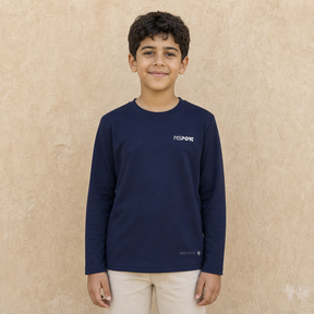 Boys Long Sleeve Performance Sports Top - DK.BLUE - on model