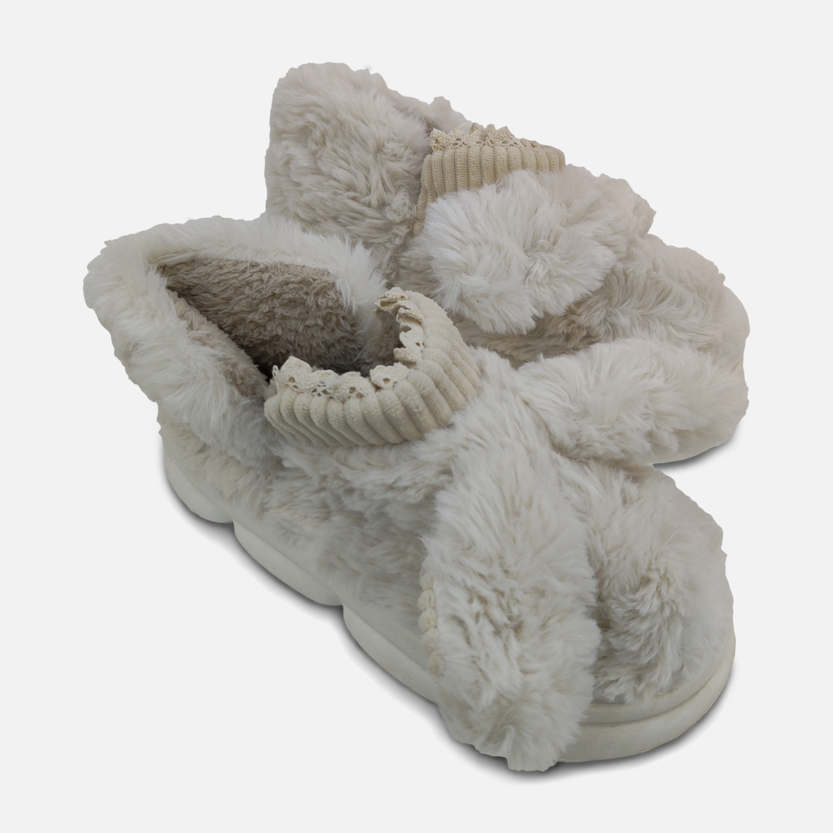 Women Plush Bunny Ear Slipper Boots