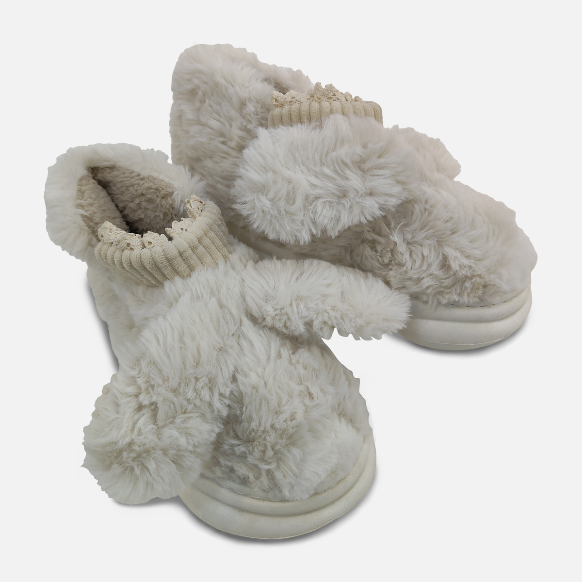 Women Plush Bunny Ear Slipper Boots