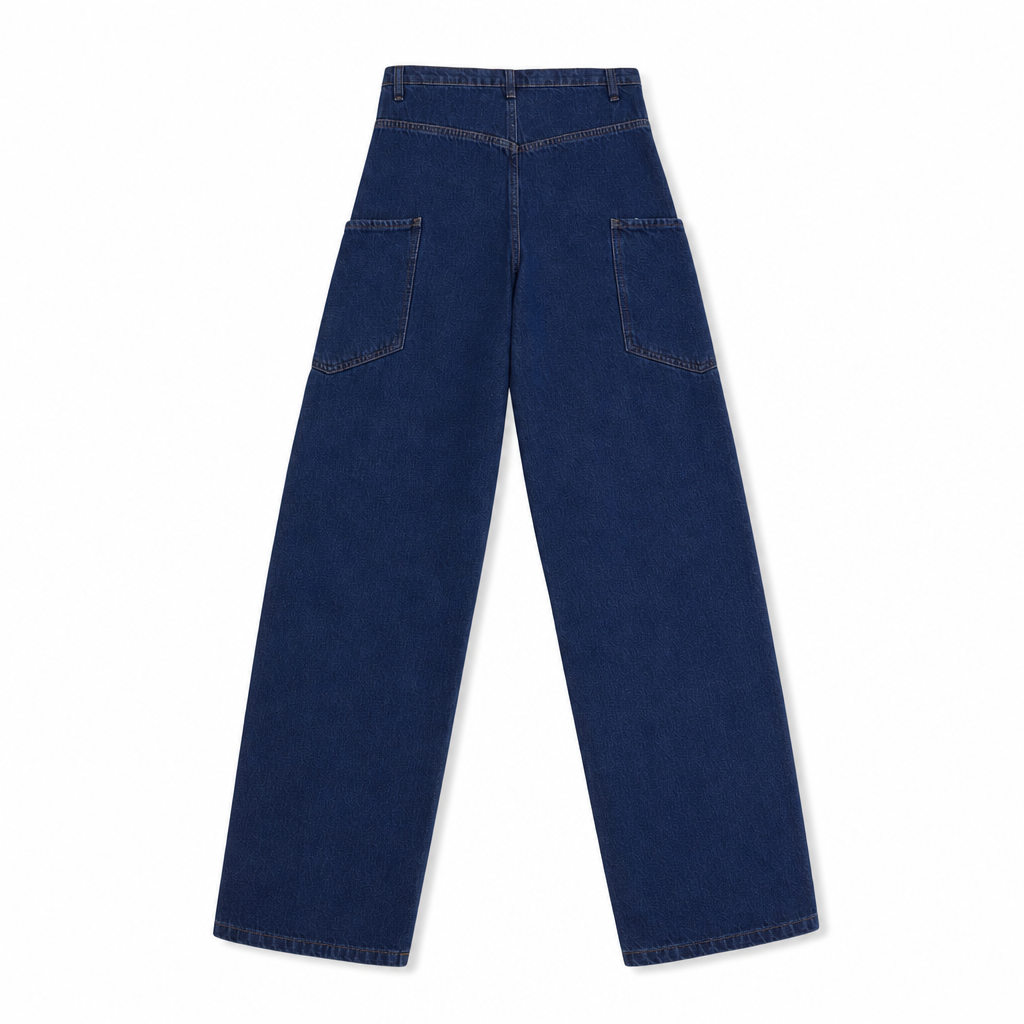 Women Mid Curved Seam Wide Leg Jeans - DK.BLUE