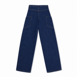 Women Mid Curved Seam Wide Leg Jeans - DK.BLUE