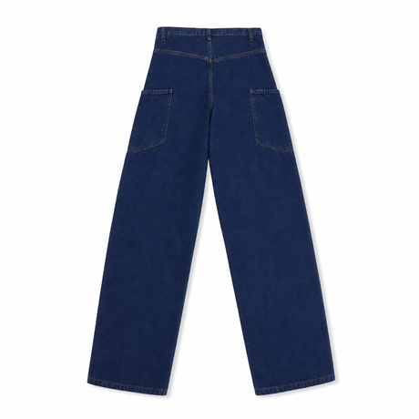 Women Mid Curved Seam Wide Leg Jeans - DK.BLUE