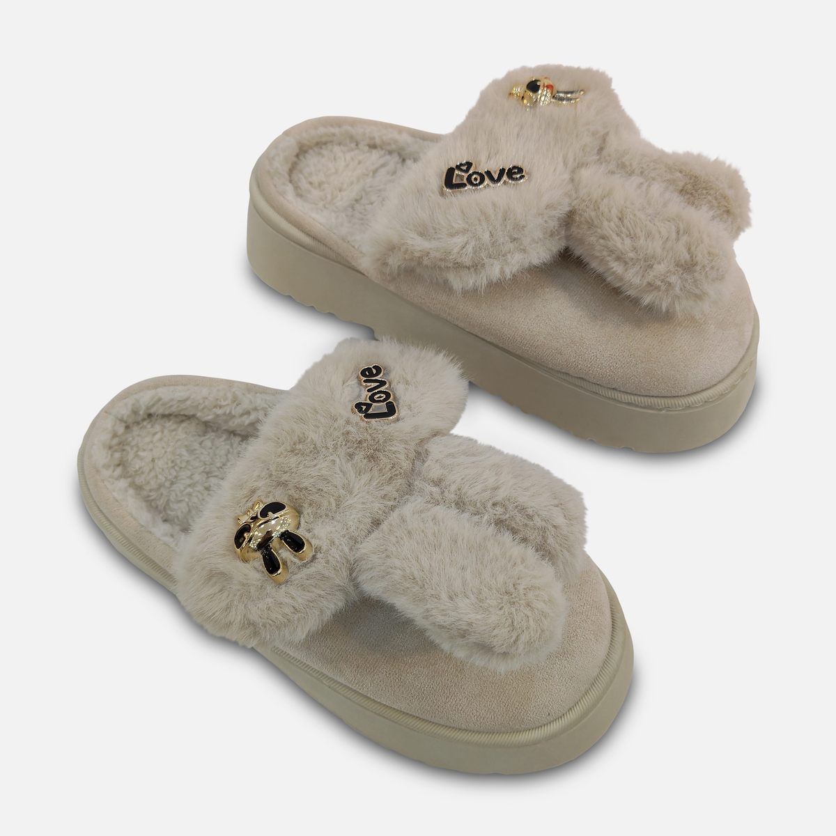 Women Faux Fur Platform Slippers