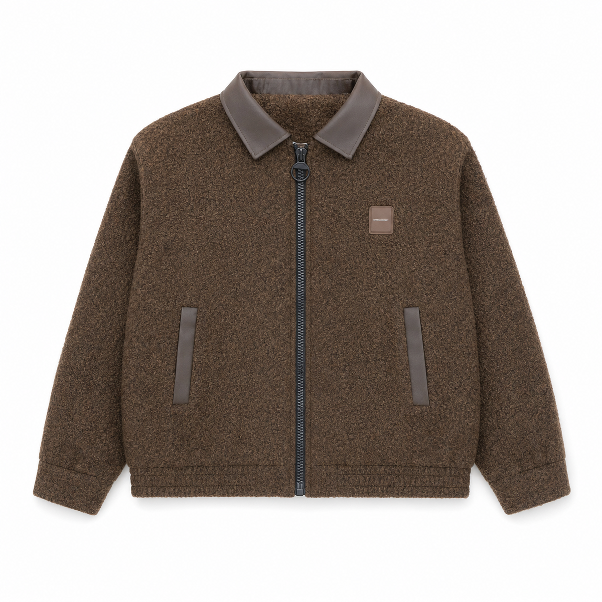 Men Fleece Zip-Up Collared Jacket