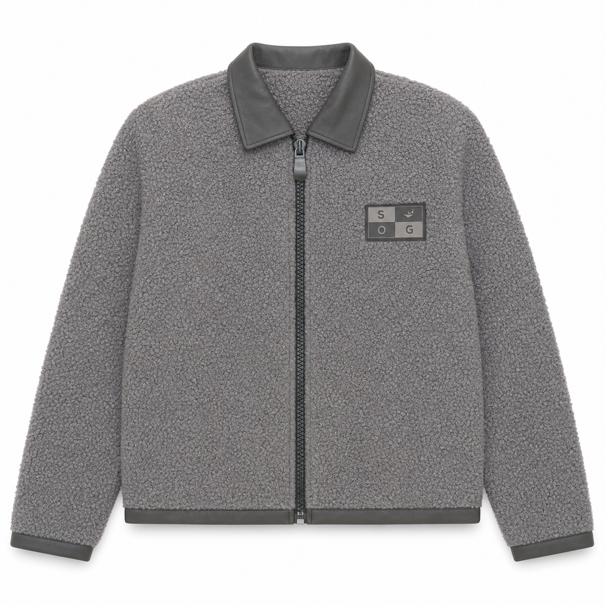 Men Fleece Zip-Up Collared Jacket