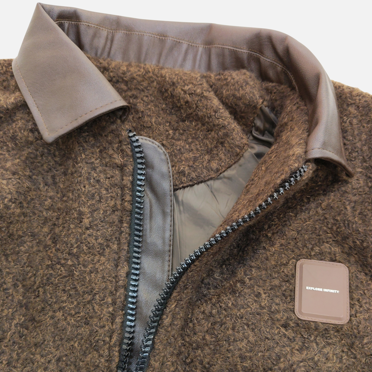 Men Fleece Zip-Up Collared Jacket