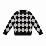 Women Argyle Crew Neck Pullover