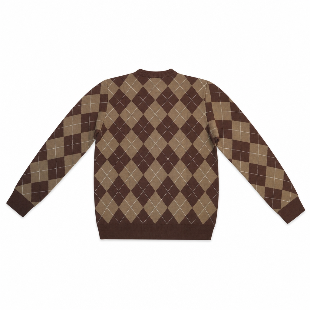 Women Argyle Crew Neck Pullover