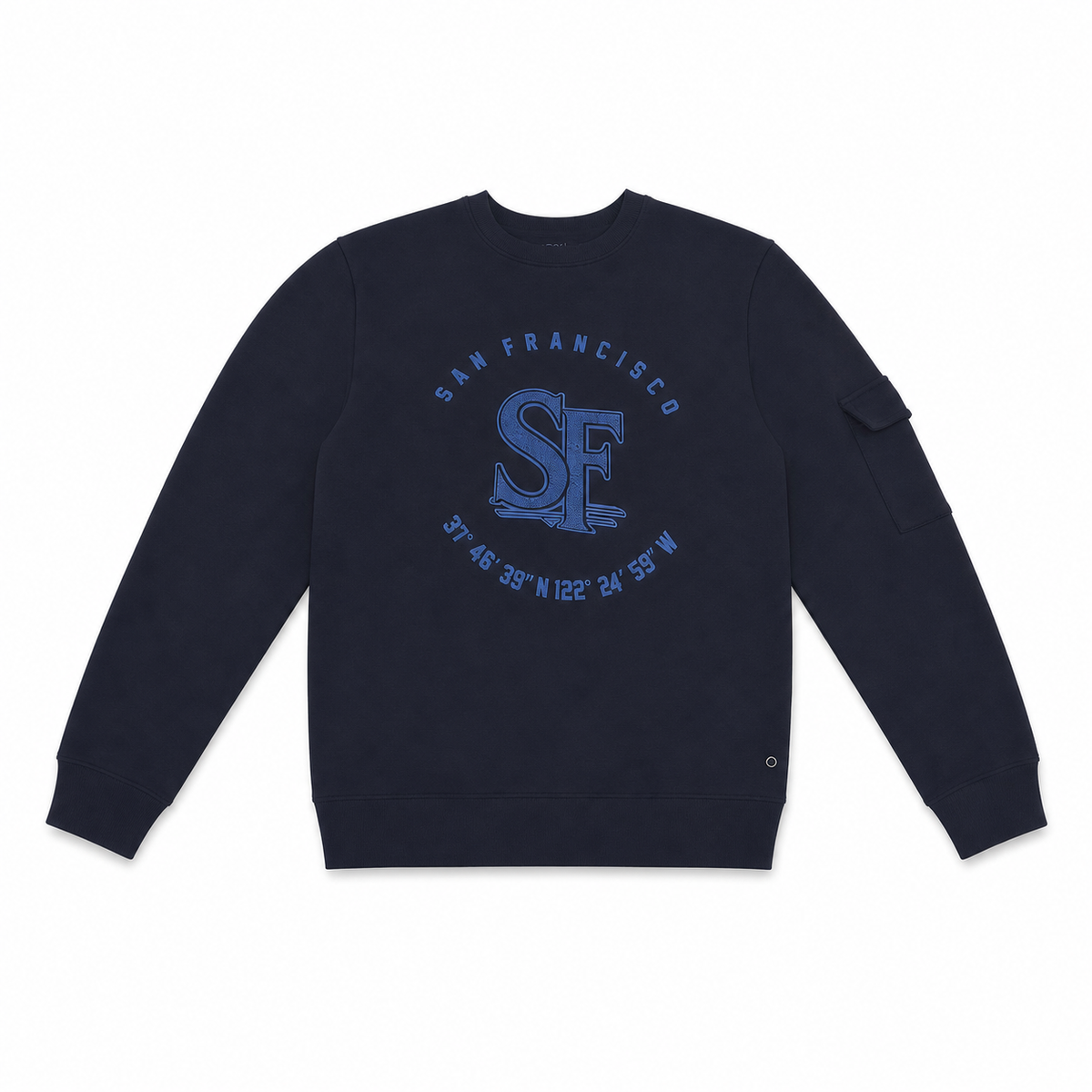 Men Crew Neck Printed Sweatshirt with Sleeve Pocket