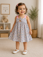 Floral Sleeveless Dress With Straps And Bow