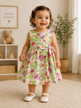 Floral Sleeveless Wrap Style Dress With Side Bow