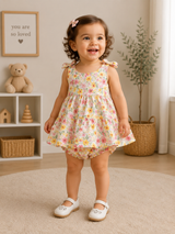 Floral Tiered Sleeveless Dress With Matching Bloomers